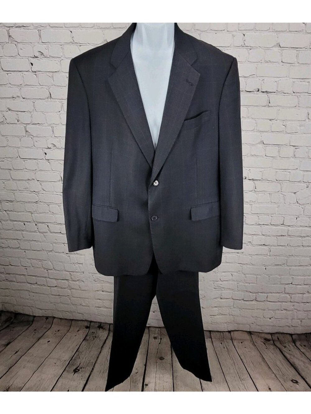 Daniel Cremieux Navy 100% Wool Check Full Suit Set Jacket 44R Pants 37x29 USA